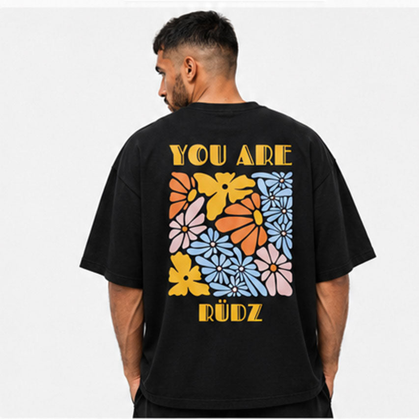 T-shirt You Are RÜDZ Motif Floral Noir