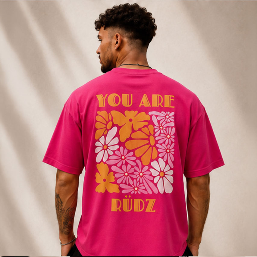 T-shirt You Are RÜDZ Motif Floral Fuchsia